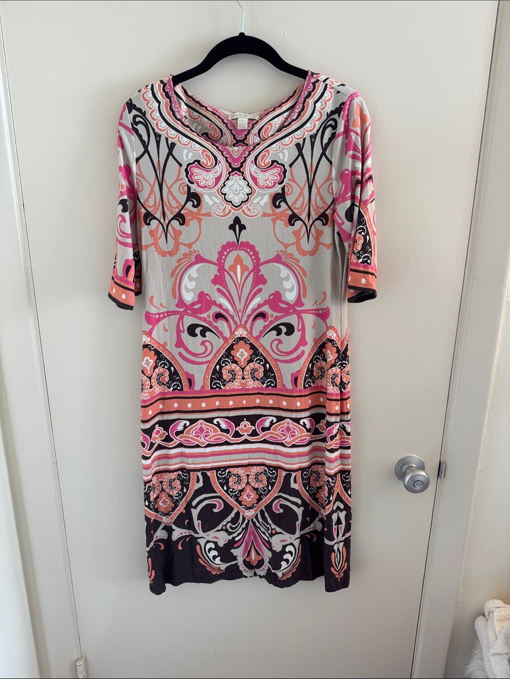 Charter Club Pink, Coral & Black Printed Scoop-Neck Midi Dress